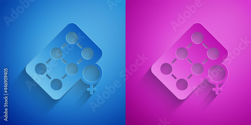 Paper cut Packaging of birth control pills icon isolated on blue and purple background. Contraceptive pill. Paper art style. Vector