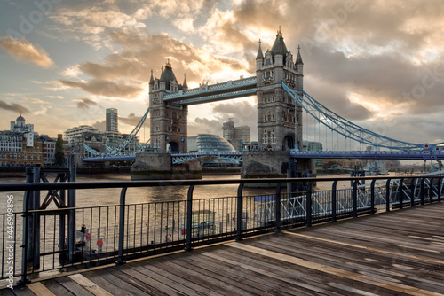 London  09 27 2019. Tower Bridge from St Katharine Docks.