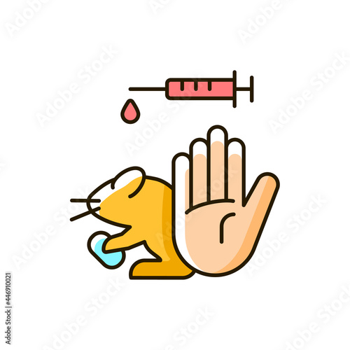 No hamster testing RGB color icon. Refusal for animal abuse in laboratory research. Protecting mice from experiment. Prevent animal cruelty. Isolated vector illustration. Simple filled line drawing