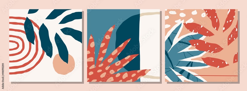 Fototapeta premium Set of social media post templates with abstract organic shapes composition in contemporary collage minimal style