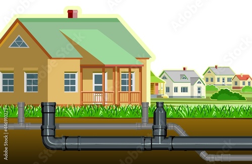 Pipeline for various purposes. Individual connection. Underground part of system. Isolated Illustration vector