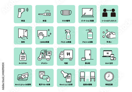 感染症対策　コロナ　飲食店　アイコン　セット