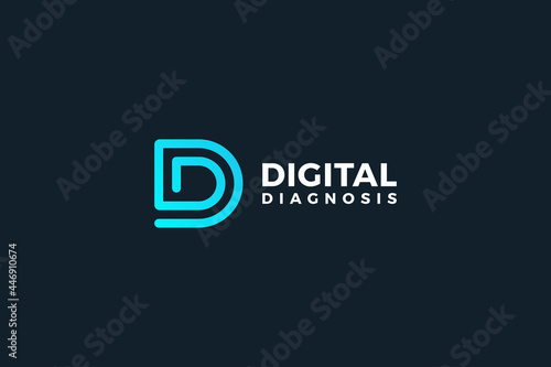 Letter D blue color creative and line art digital technological business logo