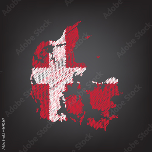 Scribble map of Denmark. Sketch Country map colors for infographic , brochures and presentations. Vector illustration eps 10.