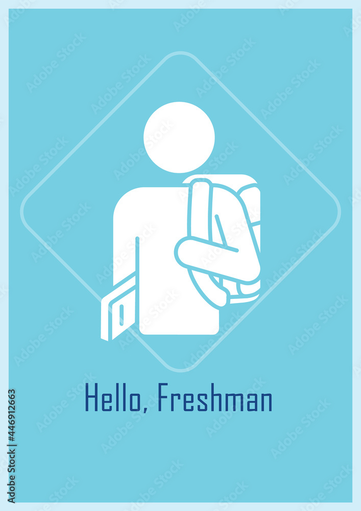 Welcome new student greeting card with glyph icon element. Creative simple postcard vector design. Decorative invitation with minimal illustration. Creative banner with celebratory text Welcome new student greeting card with glyph icon element. Creative simple postcard vector design. Decorative invitation with minimal illustration. Creative banner with celebratory text