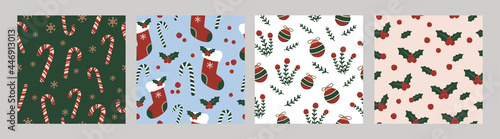 Christmas holiday vintage seamless pattern illustration collection for linen, fabric and wallpaper