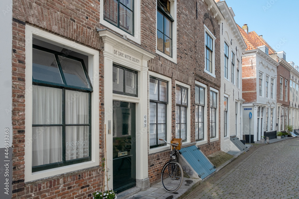 De drie witte leleyen in de Herenstraat in Middelburg,, Zeeland province, The Netherlands