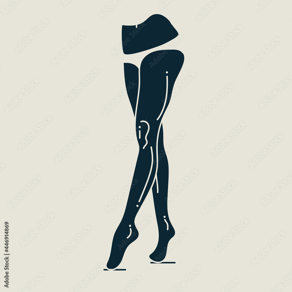 Beautiful long woman legs black hand drawn silhouette isolated on white background. Vector illustration Beautiful long woman legs black hand drawn silhouette isolated on white background. Vector illustration