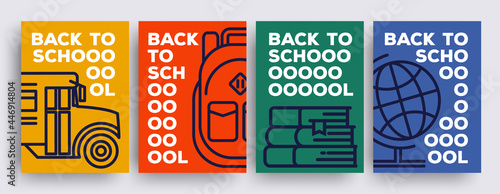 Back to school minimalist poster or flyer set. Vector illustration