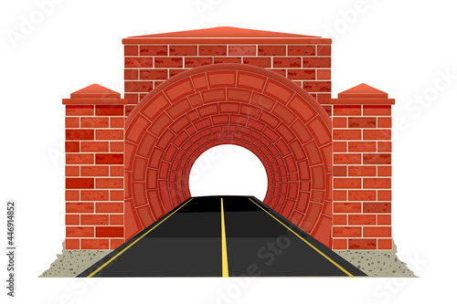 Tunnel road isolated on white background. Mountain highway tunnel icon for travel design. Entrance to car freeway tunnel. Underground motorway. Stock vector illustration