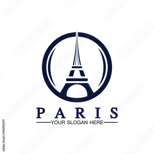 Paris and Eiffel tower logo vector icon  illustrator design template