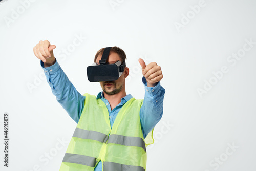 male protective uniform construction engineer VR goggles