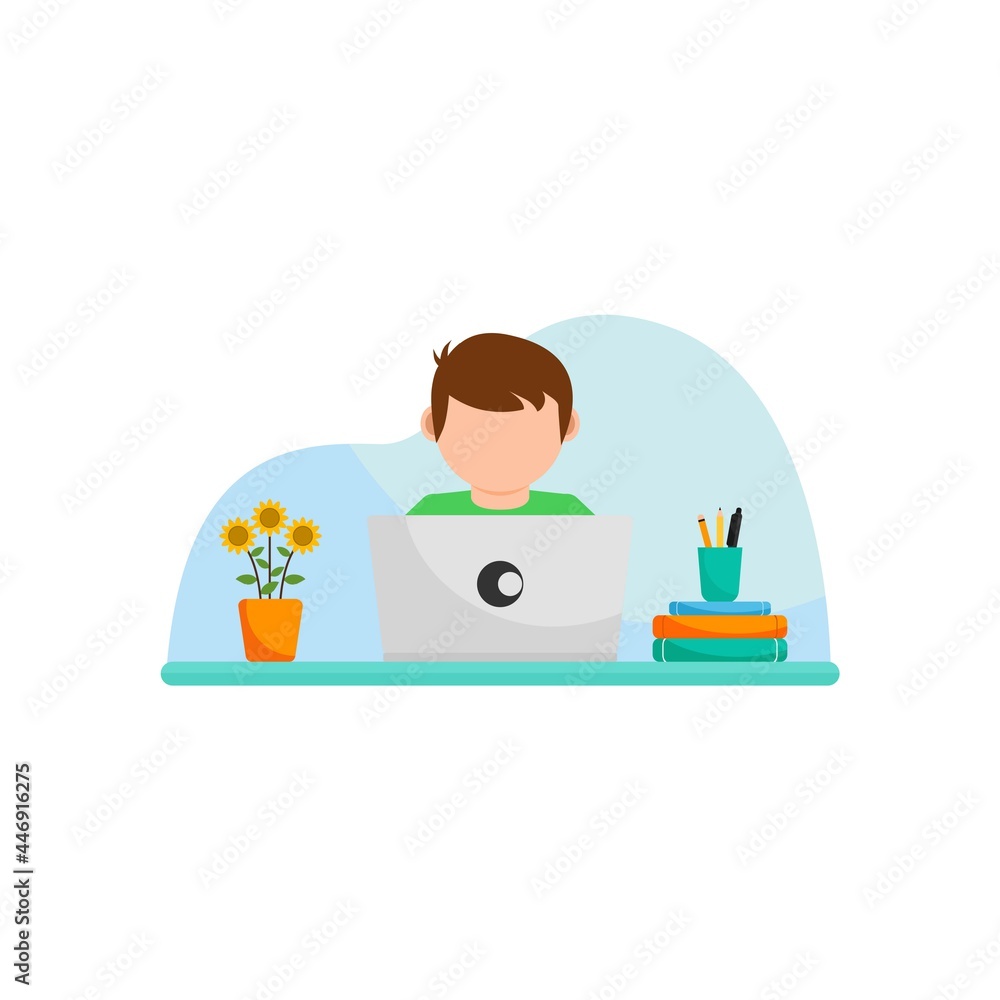 E-learning banner. Online education, home schooling. Modern workplace. Vector illustration E-learning banner. Online education, home schooling. Modern workplace. Vector illustration