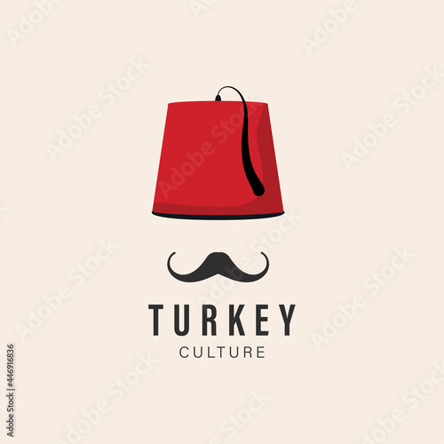 Red turkish culture hat fez and black mustache vector isolated turkish symbols logo inspiration concept. vector illustration photo