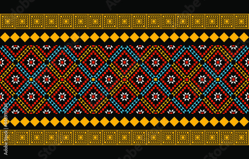 Geometric ethnic oriental seamless pattern traditional Design for background,carpet,wallpaper.clothing,wrapping,Batik fabric,Vector illustration.embroidery style - Sadu, sadou, sadow or sado