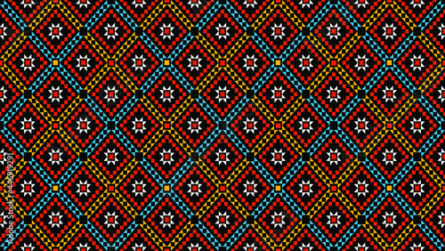Geometric ethnic oriental seamless pattern traditional Design for background,carpet,wallpaper.clothing,wrapping,Batik fabric,Vector illustration.embroidery style - Sadu, sadou, sadow or sado