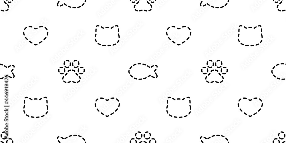 cat seamless pattern paw footprint valentine heart vector dog kitten head cartoon dash line scarf isolated repeat wallpaper tile background doodle illustration design cat seamless pattern paw footprint valentine heart vector dog kitten head cartoon dash line scarf isolated repeat wallpaper tile background doodle illustration design