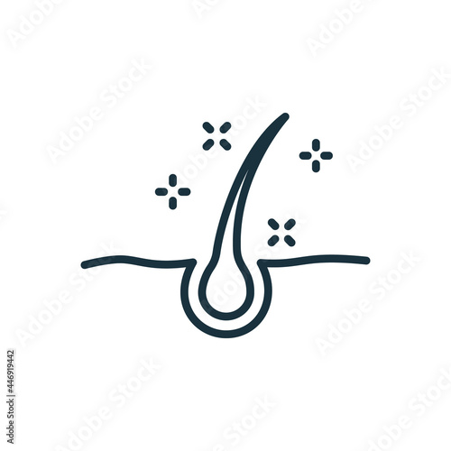 Follicle Shine Concept Line Icon. Hair Shiny with Keratin Effect Linear Pictogram. Glossy Hair Follicle Outline Icon. Editable Stroke. Isolated Vector Illustration