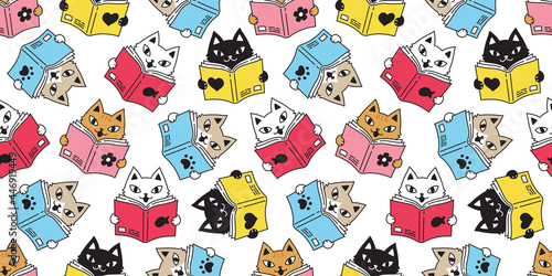 cat seamless pattern kitten vector calico reading book pet repeat background scarf isolated cartoon doodle animal tile wallpaper illustration design