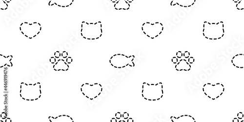cat seamless pattern paw footprint valentine heart vector dog kitten head cartoon dash line scarf isolated repeat wallpaper tile background doodle illustration design