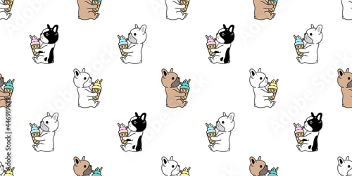 dog seamless pattern french bulldog ice cream vector pet sitting breed puppy cartoon tile background repeat wallpaper scarf isolated doodle illustration design
