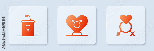 Set Gender, Debate podium rostrum and . White square button. Vector