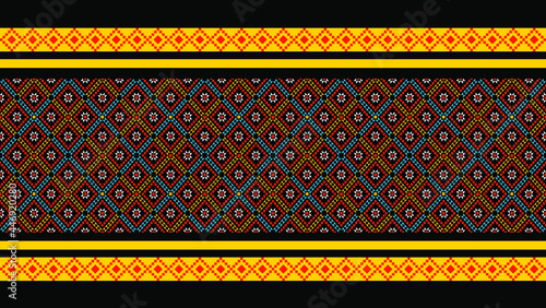 Geometric ethnic oriental seamless pattern traditional Design for background,carpet,wallpaper.clothing,wrapping,Batik fabric,Vector illustration.embroidery style - Sadu, sadou, sadow or sado