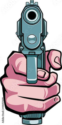 hand holding gun in front view