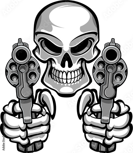 skull aiming with two revolvers