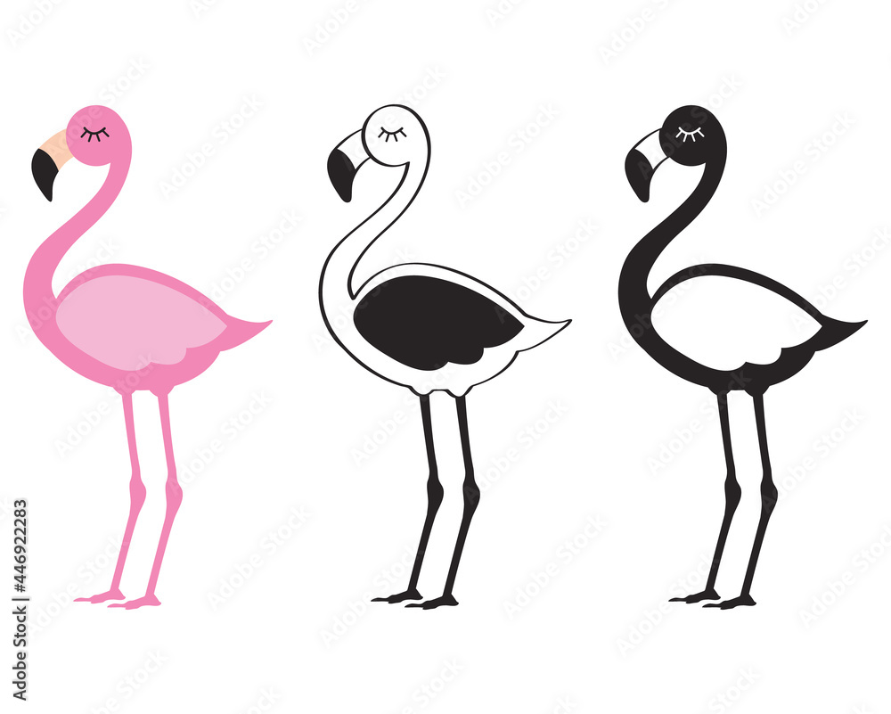 Cute Pink Flamingo and Silhouette Flamingo Set