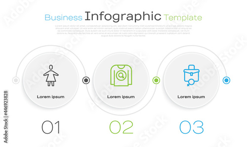 Set line Female, Feminist shirt and Work for female. Business infographic template. Vector