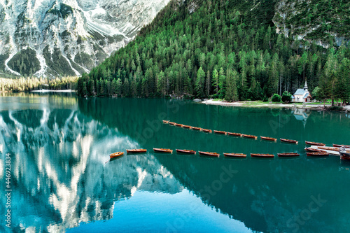 Braies Lake in the italian alps - Dolomites