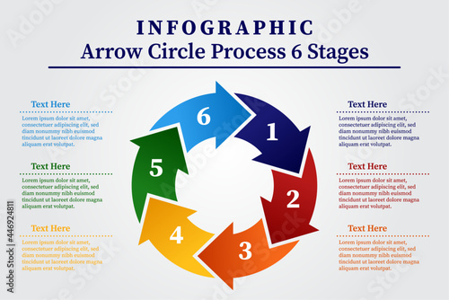 Vector circle infographic.  Business concept with 6 arrow options, parts, steps, stages or processes. Vector and illustration.