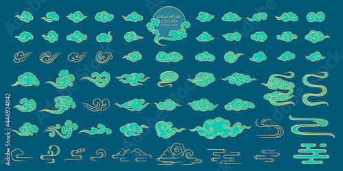 Chinese cloud element filled outline solid vector illustration