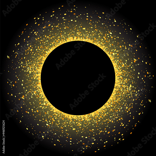 Total Solar Eclipse on Black Background. Abstract Light Effect. Space Landscape