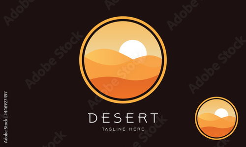 Desert Logo Design Template. Mountain hill with sunshine illustration.