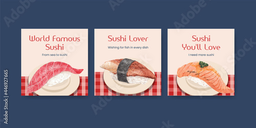 Banner template with premium sushi concept,waterolor style