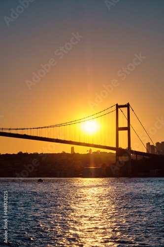 Istanbul, Turkey. Bosphorus bridge at sunset, view of the European part of the city © Tereza