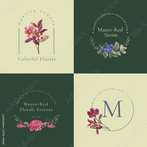 Logo design with muave red floral concept,waterolor style photo