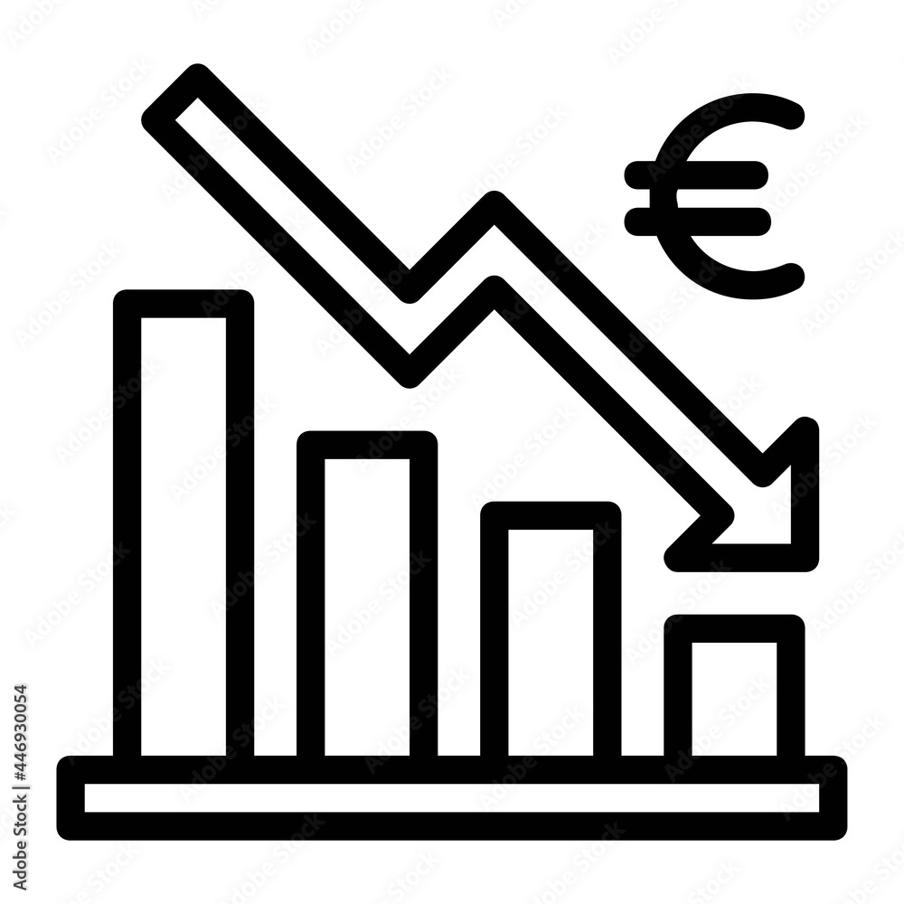 Euro Currency Statistic Declining Down Icon