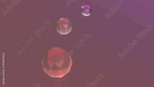 3D illustration. 3d render, abstract geometric background, purple balls, multicolored balloons, candy, primitive shapes, minimalistic design, party decoration, plastic toys, isolated elements