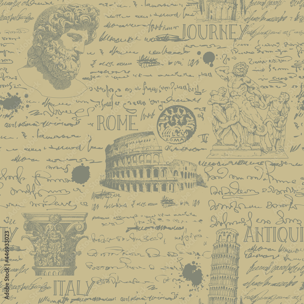 vector image of seamless texture with antique italy landmarks in the style of traveler notes and sketches vector image of seamless texture with antique italy landmarks in the style of traveler notes and sketches