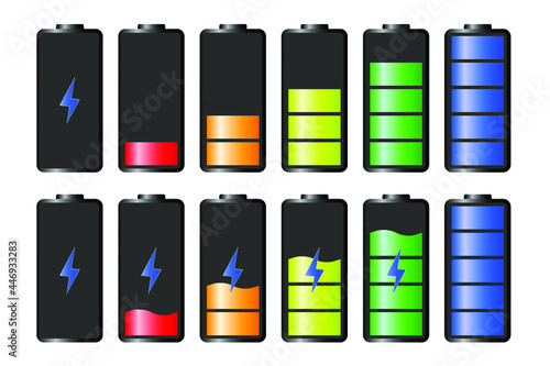 Discharged and fully charged battery smartphone. Battery charge indicator icons. vector graphics.