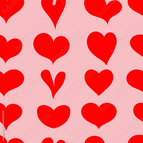 Set of red hearts on a pink background  seamless pattern. Template for wrapping or greeting card for valentine s day  cover saver for lovers.