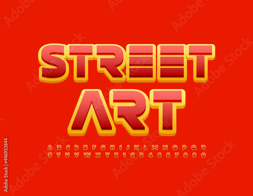 Vector bright poster Street Art. Red and Yellow modern Font. Trendy Alphabet Letters and Numbers set