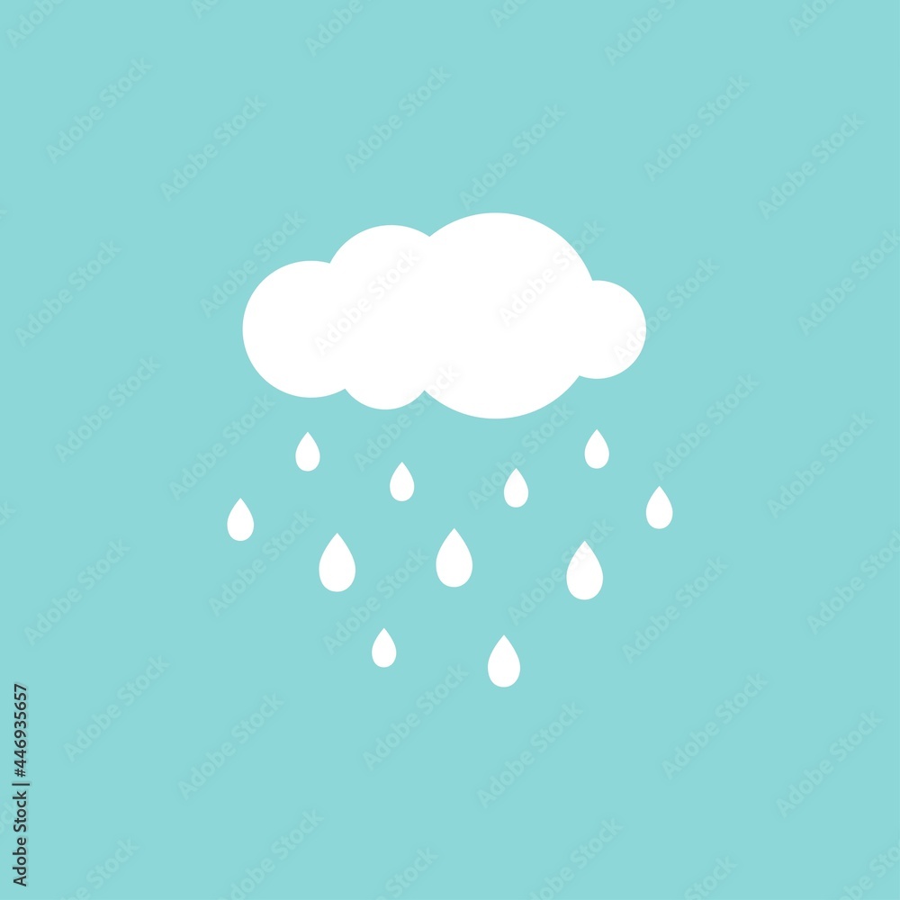 white cloud and raindrops on blue sky. Overcast icon. Vector flat illustration. white cloud and raindrops on blue sky. Overcast icon. Vector flat illustration.