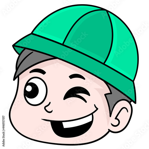 handsome boy kid laughing happily, doodle icon drawing