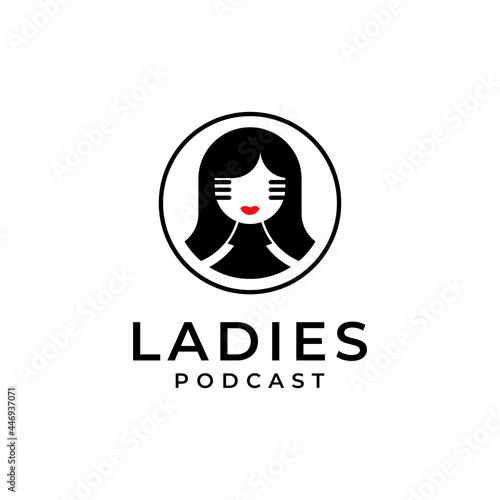 Podcast Ladies or Radio Logo design vector  combination of Microphone and Ladies icon