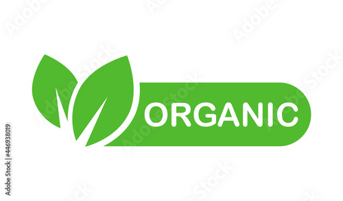 Organic icon. 100 percent organic product label. Organic food logo. Sticker of healthy, natural, eco product. Green emblem for use in the food industries. Vector illustration.