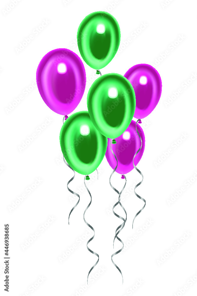 Beautiful festive balloons green and pink. Vector illustration isolated ...